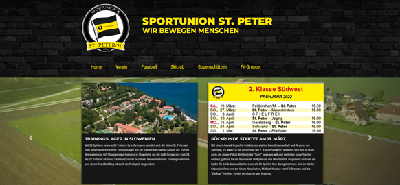 WEBgarten - Webdesign - Braunau | Referenz Webseite des Sportunion St. Peter mit Informationen zu aktuellen Themen des Fussballvereins und dem Spielplan der 2. Klasse Südwest in Oberösterreich.